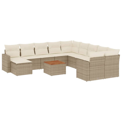 12-Delige Loungeset Met Kussens Poly Rattan Beige