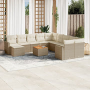 Loungeset poly rattan 12-delig beige