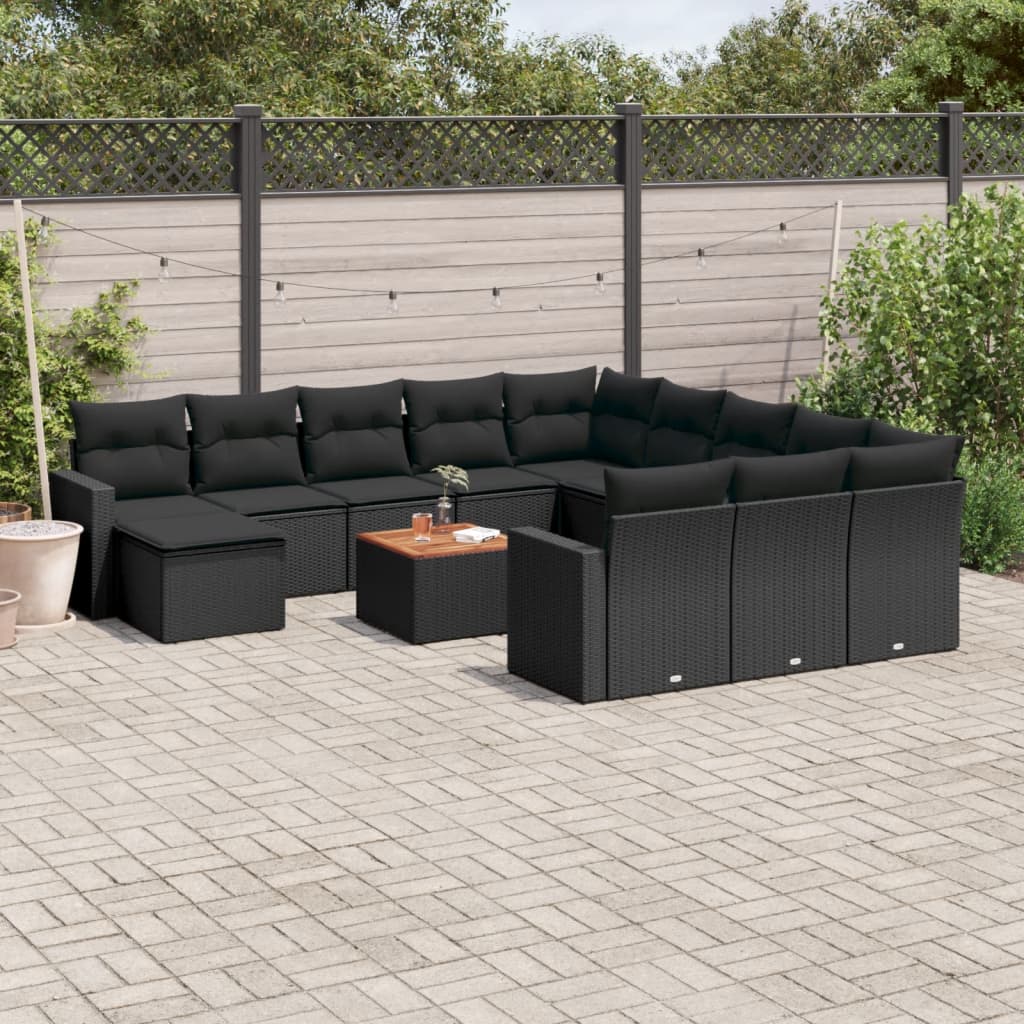 -Delige Loungeset Met Kussens Poly Rattan Zwart