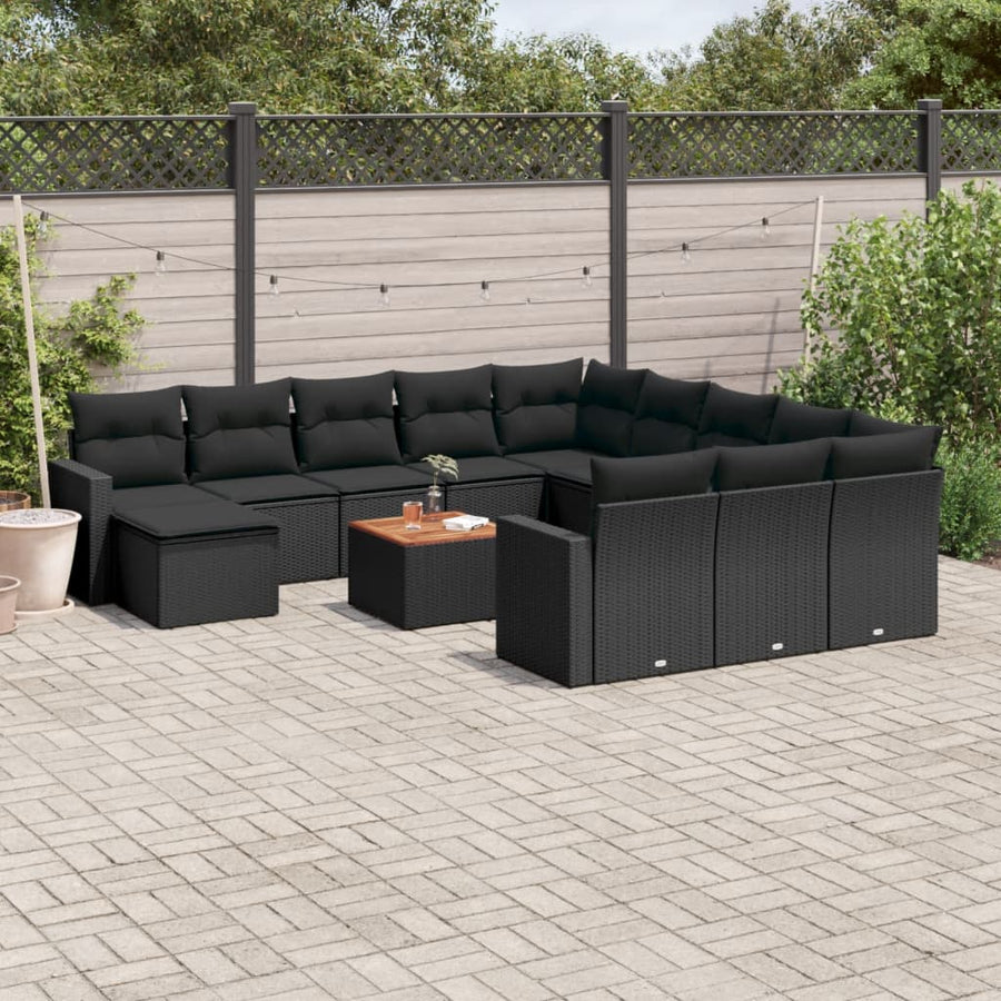 -Delige Loungeset Met Kussens Poly Rattan Zwart
