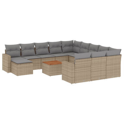13-Delige Loungeset Met Kussens Poly Rattan Beige