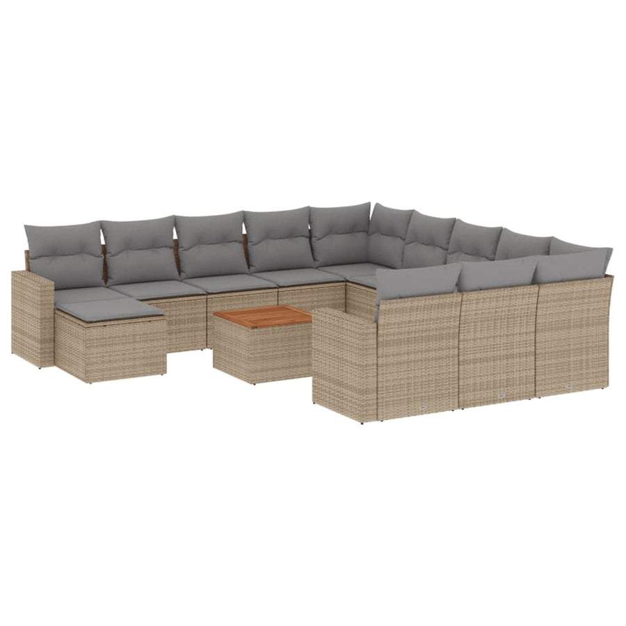 13-Delige Loungeset Met Kussens Poly Rattan Beige