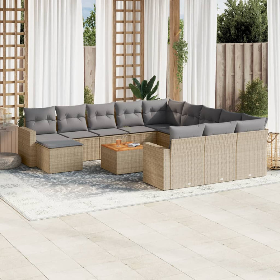 13-Delige Loungeset Met Kussens Poly Rattan Beige