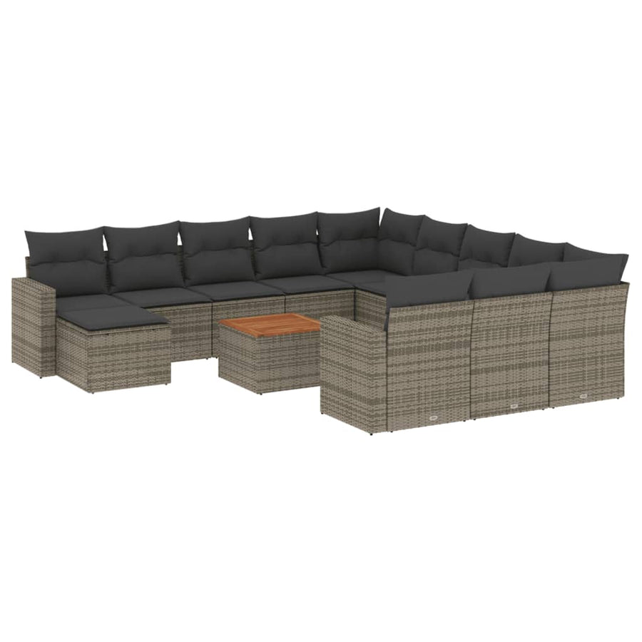 13-Delige Loungeset Met Kussens Poly Rattan Grijs