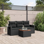 Loungeset 4-delig poly rattan zwart