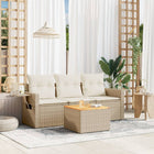 4-piece Lounge Set with Cushions Poly Rattan Beige