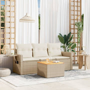 4-piece Lounge Set with Cushions Poly Rattan Beige