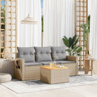 4-piece Lounge Set with Cushions Poly Rattan Beige