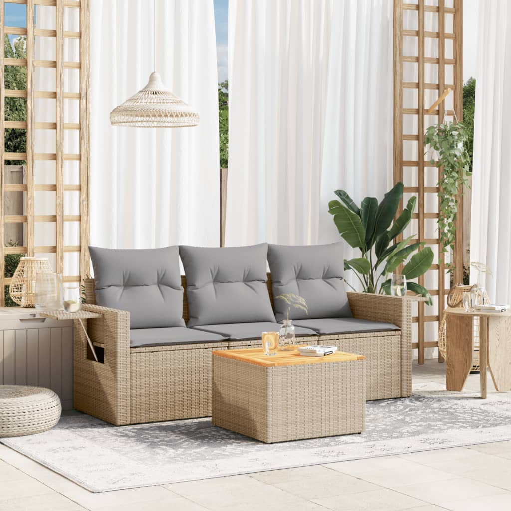 4-Delige Loungeset Met Kussens Poly Rattan Beige