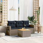 4-piece garden sofa set with cushions, grey poly rattan