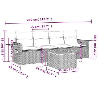5-Delige Loungeset Met Kussens Poly Rattan Beige