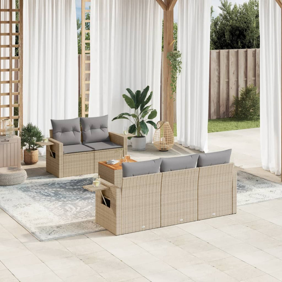 6-Delige Loungeset Met Kussens Poly Rattan Beige