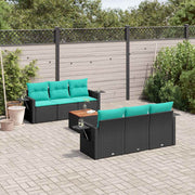 Tuinbankset 7-delig polyrotan zwart met acacia tafel