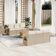 Loungeset 7-delig poly rattan beige acaciahout tafelblad