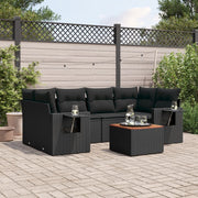 Loungeset poly rattan zwart 7-delig
