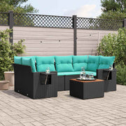 Tuinbankset 7-delig polyrotan zwart met acaciahouten tafel