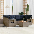 7-piece garden sofa set with cushions, grey poly rattan