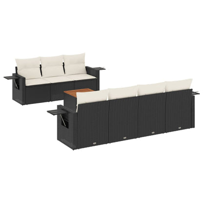 8-Delige Loungeset Met Kussens Poly Rattan Zwart