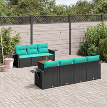 8-delige tuinbankset met kussens, zwart polyrotan
