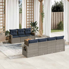 8-piece garden lounge set with cushions, grey poly rattan
