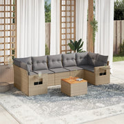 8-piece Lounge Set with Cushions Poly Rattan Beige
