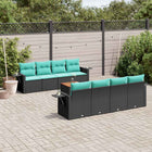 9-piece garden sofa set with cushions in black poly rattan