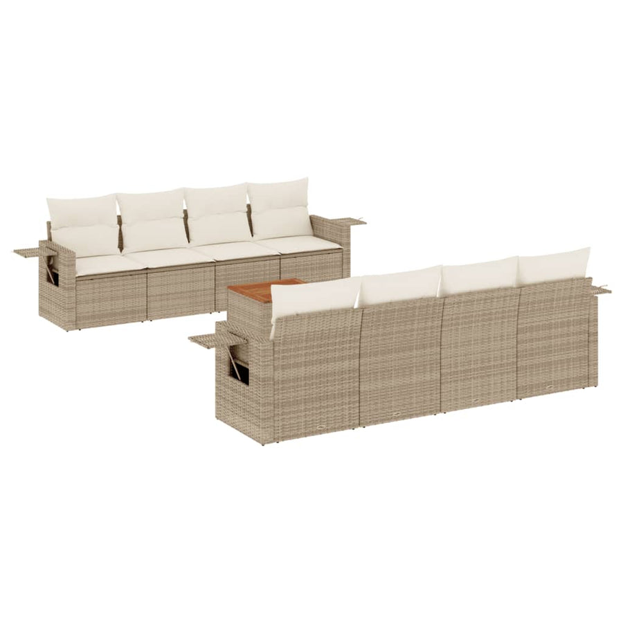 9-Delige Loungeset Met Kussens Poly Rattan Beige