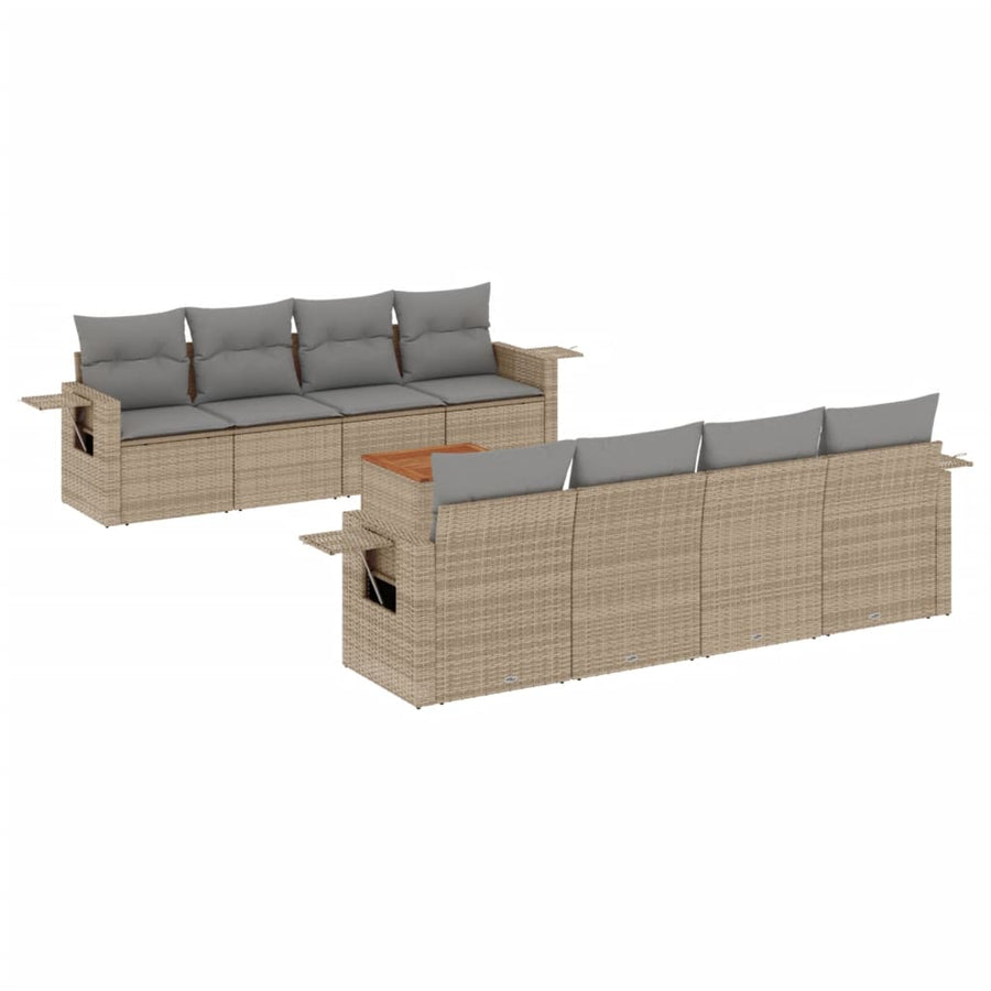 9-Delige Loungeset Met Kussens Poly Rattan Beige