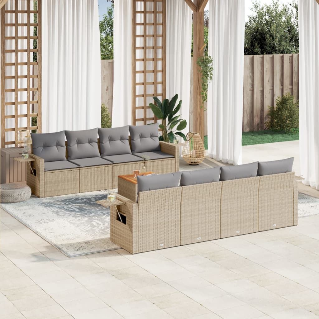 9-Delige Loungeset Met Kussens Poly Rattan Beige