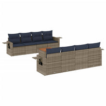 9-delige tuinbankset met kussens, grijs polyrotan