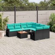 Tuinbankset 9-delig polyrotan zwart acaciahout