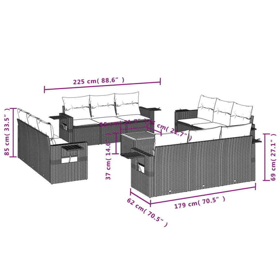 13-Delige Loungeset Met Kussens Poly Rattan Beige