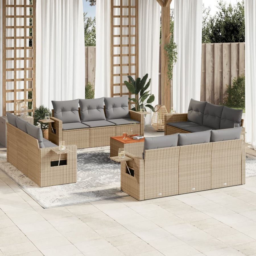 13-Delige Loungeset Met Kussens Poly Rattan Beige