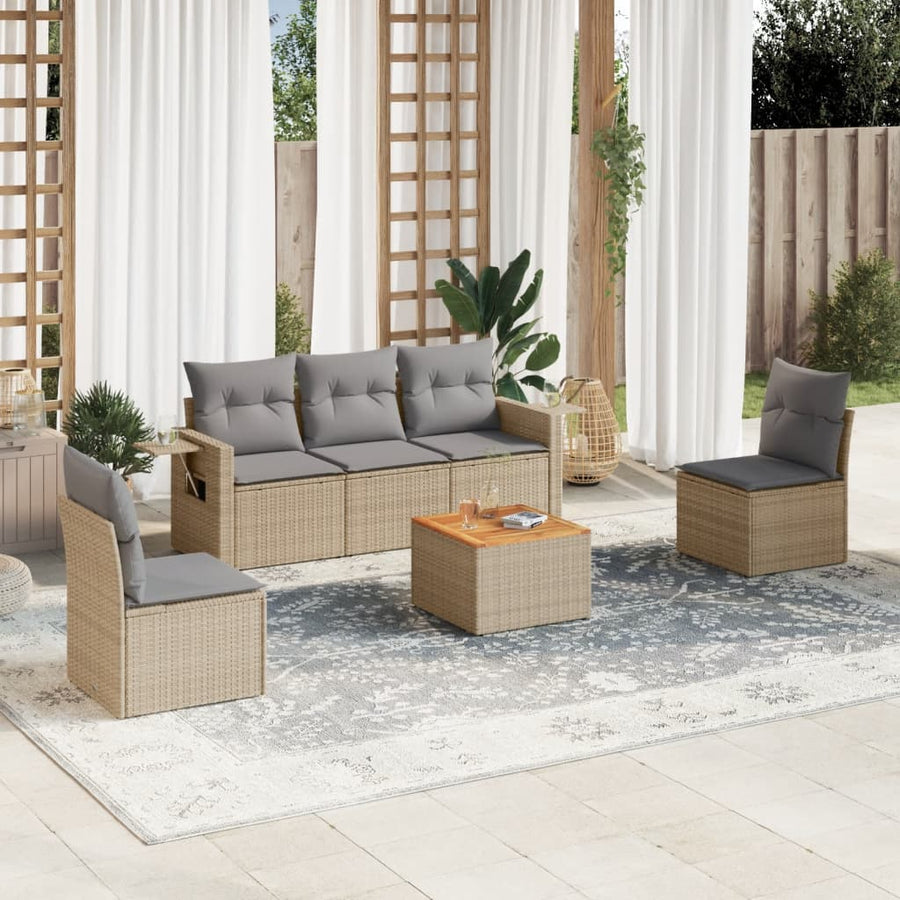 6-Delige Loungeset Met Kussens Poly Rattan Beige