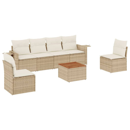 7-Delige Loungeset Met Kussens Poly Rattan Beige
