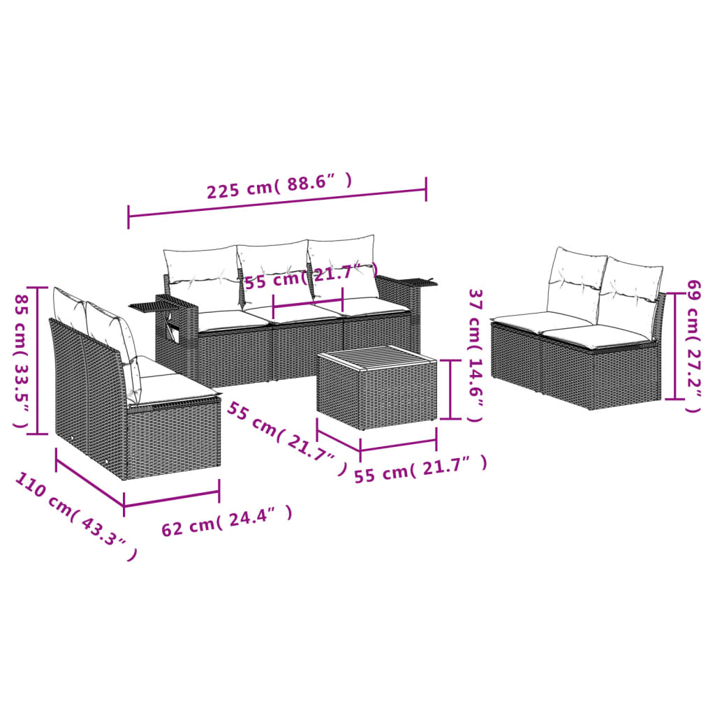 8-Delige Loungeset Met Kussens Poly Rattan Beige