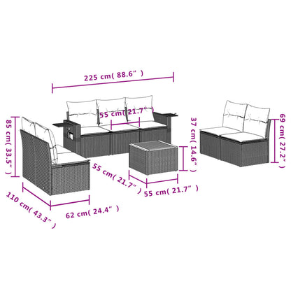 8-Delige Loungeset Met Kussens Poly Rattan Beige