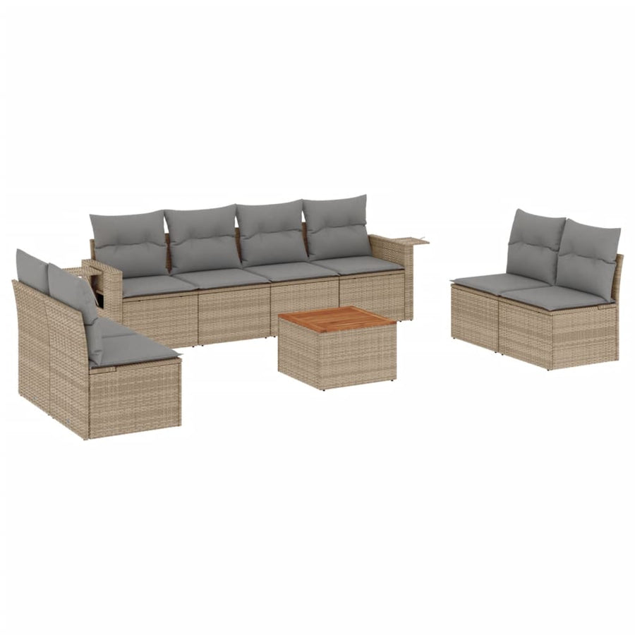 9-Delige Loungeset Met Kussens Poly Rattan Beige