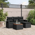 Loungeset 5-delig poly rattan zwart acaciahout tafel
