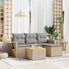 5-piece Loungeset with Cushions Poly Rattan Beige
