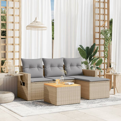 5-Delige Loungeset Met Kussens Poly Rattan Beige