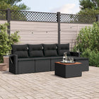 6-piece Lounge Set with cushions poly rattan black