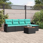 Tuinbankset polyrotan zwart 6-delig met kussens