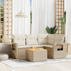 5-piece Loungeset with Cushions Poly Rattan Beige