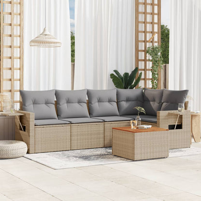 6-Delige Loungeset Met Kussens Poly Rattan Beige