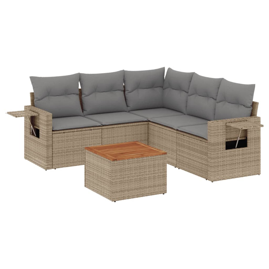 6-Delige Loungeset Met Kussens Poly Rattan Beige