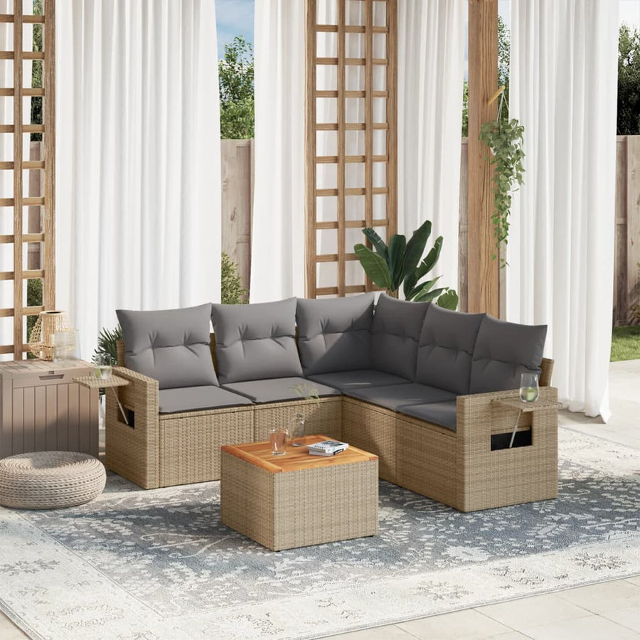 6-Delige Loungeset Met Kussens Poly Rattan Beige