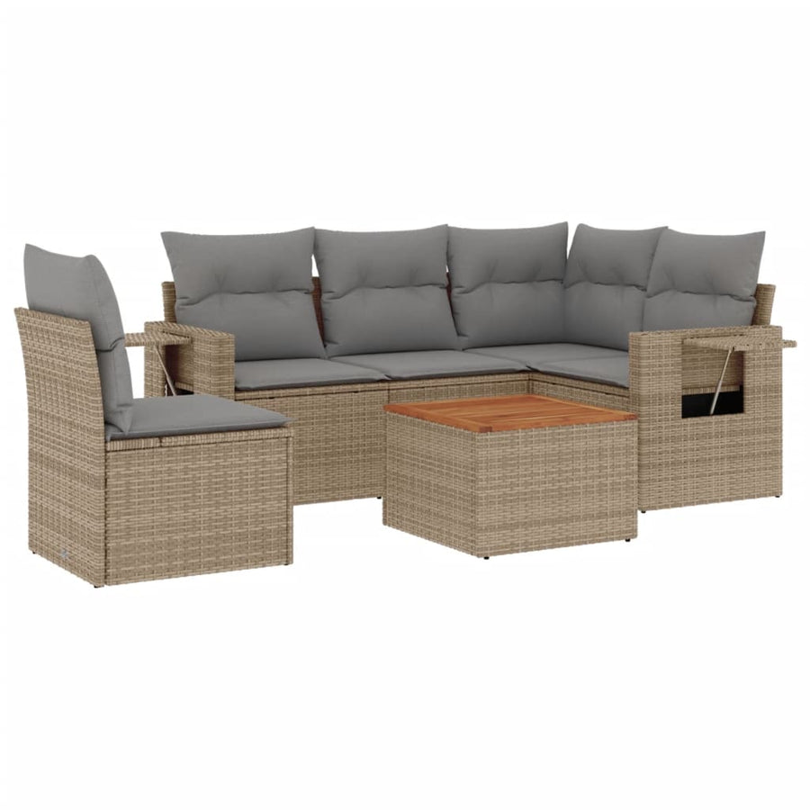 6-Delige Loungeset Met Kussens Poly Rattan Beige