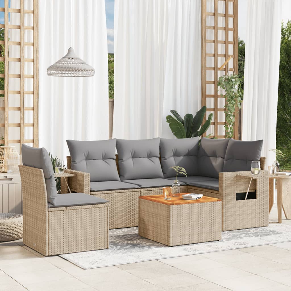 6-Delige Loungeset Met Kussens Poly Rattan Beige
