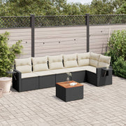 Loungeset 7-delig poly rattan zwart acaciahout tafel